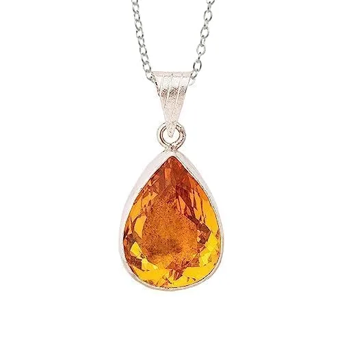 Collar de topacio amarillo, colgante de mujer de topacio amarillo. Collar de topacio amarillo de pera. Colgante de topacio amarillo plateado. Collar
