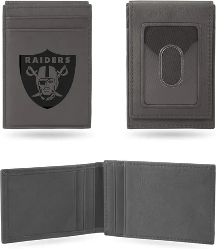Vista 28 de Rico Industries - Cartera de bolsillo frontal con grabado láser NFL de fútbol, gris, compacta/cómoda/delgada