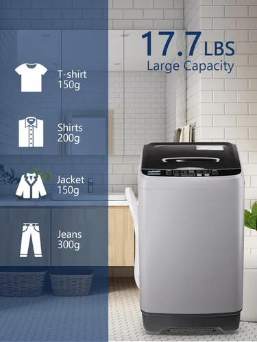 Vista 5 de KRIB BLING Lavadora completamente automática de 17.7 libras con pantalla LED, bomba de drenaje portátil para lavadora, 10 programas y 8 niveles