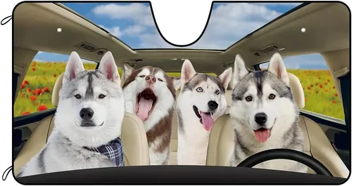 Vista 7 de Parasol Schnauzer para parabrisas delantero de automóvil con el mar de flores, parasol para parabrisas de vehículo, reflector de rayos UV, protector