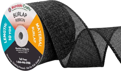 Vista 64 de Mandala Crafts Cinta de arpillera negra de 1 pulgada de ancho para manualidades, rollo de 20 yardas de cinta rústica de arpillera para coronas