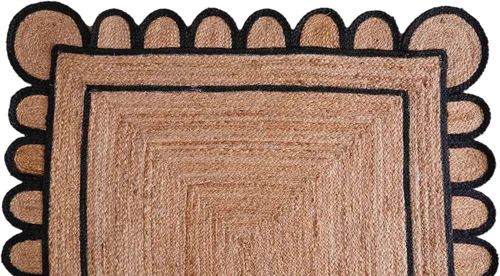 Vista 4 de Alfombra bohemia de yute con patrón festoneado (negro, 3' x 5')
