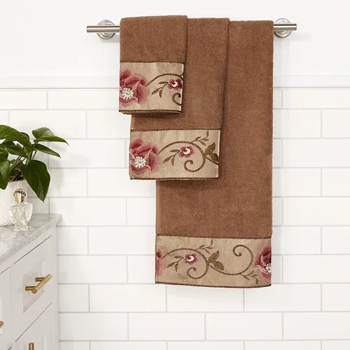 Vista 5 de Popular Bath Toallas de baño, colección Larissa, juego de 3 piezas, diseño rosa