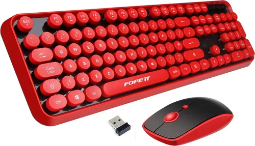 Vista 20 de FOPETT Combo de teclado y ratón inalámbrico, 104 teclas de tamaño completo 2.4 GHz, teclados coloridos con teclas redondas, receptor USB Plug and