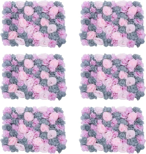 Vista 10 de OUKANING Paquete de 6 paneles de pared de flores de seda con rosas de seda, telón de fondo de pared de flores artificiales para interiores