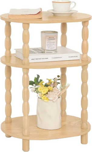 Vista 13 de MaxSmeo Mesa Auxiliar, Mesa de 3 Niveles Pequeña, Mesa de Noche de Diseño Ovalado Moderno, Mesa de Acento para Sala de Estar, Dormitorio, Marrón