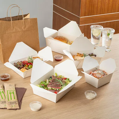 Vista 352 de Restaurantware Bio Tek - Cajas para llevar de 30 onzas, 200 loncheras para llevar, cierre de tabulación, resistentes al calor, desechables, de papel