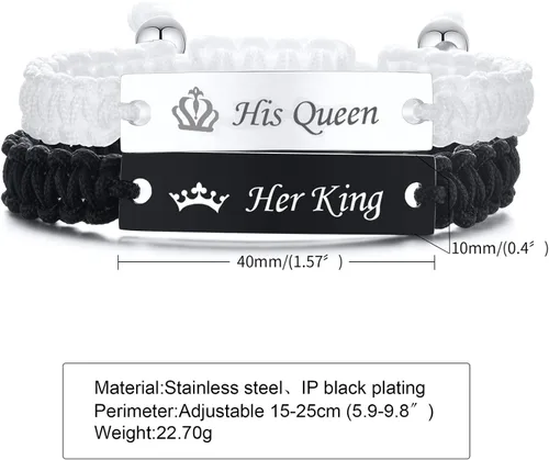 Vista 6 de VNOX Juego de 2, 3, 4, 5 pulseras de cuerda trenzada hechas a mano para dama de honor, pareja