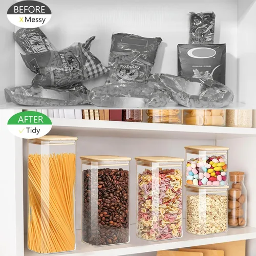 Vista 5 de VIEWELLD Juego de Contenedores de Almacenamiento de Alimentos con Tapas Herméticas de Bambú de 5 Piezas, Botes de Vidrio con Tapas Herméticas