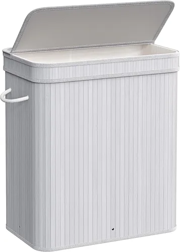 Vista 11 de SONGMICS Cesta de lavandería con tapa, cesta de lavandería de bambú con asas, cesta de almacenamiento plegable para lavandería, dormitorio, 100