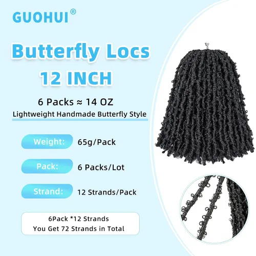 Vista 2 de Superlight Butterfly Locs - Cabello de ganchillo de 12 pulgadas, 6 paquetes