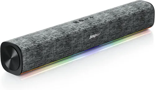 Vista 9 de SOULION R100 Altavoces de computadora Bluetooth con luz LED dinámica, altavoces de PC USB Plug & Play con botón de interruptor, barra de sonido
