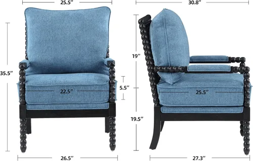 Vista 2 de DUHOME Silla decorativa de tela de lino con marco de madera, sillas de carrete de acento modernas con asiento de resorte acolchado y base azul