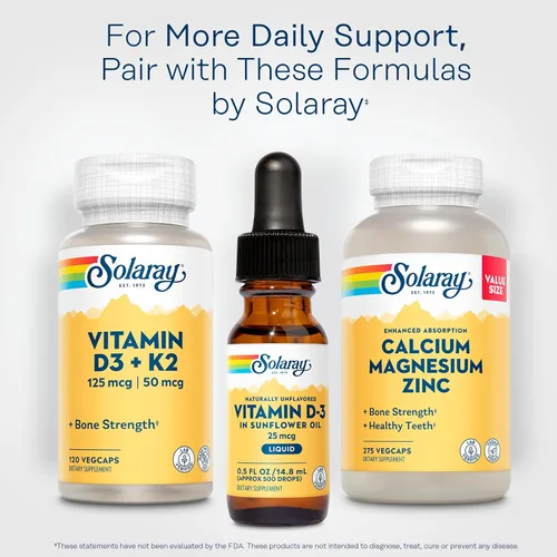 Vista 6 de SOLARAY Gotas líquidas de vitamina D3 de 25 mcg (1000 UI) - Gotas de vitamina D de absorción mejorada en aceite de girasol para soporte VIT D3