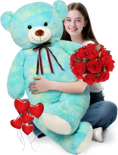 Tezituor Oso de peluche gigante de 52 pulgadas, peluche grande de animales de peluche, color verde arcoíris, regalos suaves para San Valentín, Arco