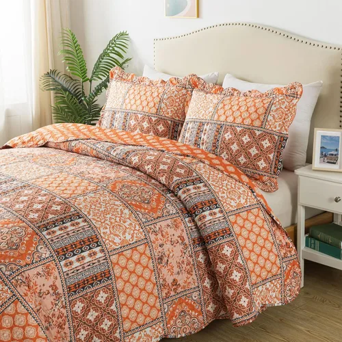 Vista 32 de HoneiLife - Juego de cama de dos piezas, tamaño individual, de microfibra, reversible, de retazos, estilo floral, todas las estaciones