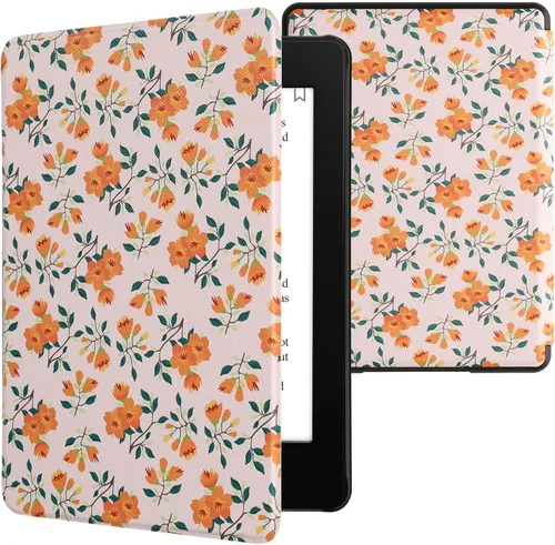 Vista 31 de kwmobile Funda compatible con Yaxa Kindle Paperwhite 11. Generación 2021 - Funda para lector electrónico - Libros y páginas Beige/Marrón/Dorado