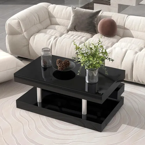 Vista 178 de Mesa auxiliar elevable, mesa auxiliar multifuncional con estantes abiertos, mesa de comedor moderna para sala de estar, oficina en casa (negro #004)