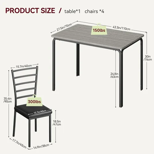 Vista 8 de IDEALHOUSE Juego de mesa de comedor para 4, mesa de cocina y sillas para 4, juego de mesa de comedor de 5 piezas, juego de mesa de comedor moderno