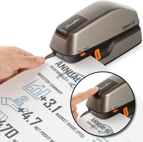 Vista 3 de Swingline Engrapadora eléctrica, capacidad para 20 hojas, Optima 20, sin atascos, automática o manual, enchufe o batería, plata (48208)