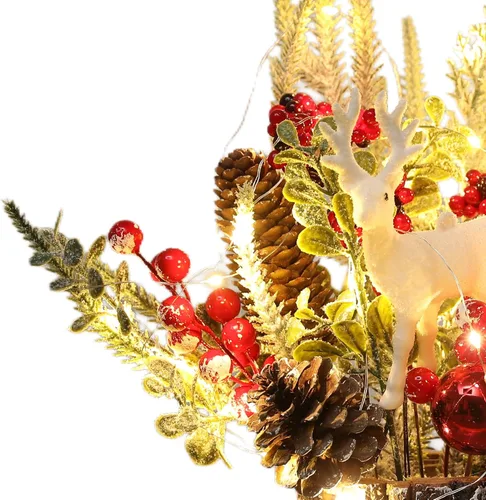 Vista 2 de Decoración Navideña Árbol de Navidad pequeño con luces - Mini árbol de Navidad artificial de mesa iluminado con adornos navideños gnomos