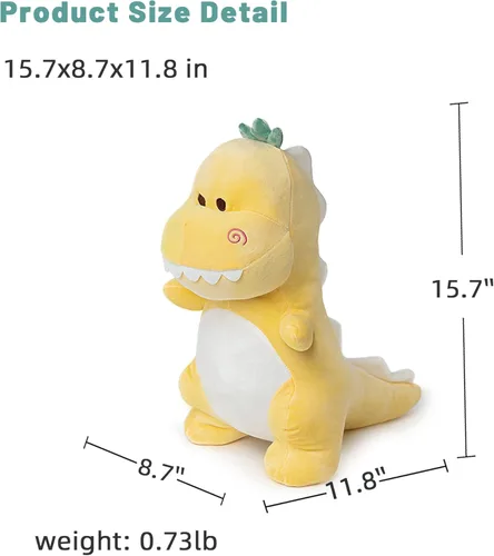 Vista 6 de Lindo juguete de peluche de dinosaurio, peluche de dinosaurio suave de 15.7 pulgadas, peluche amarillo