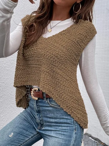 Vista 4 de Floerns Chaleco de punto vintage con cuello en V y dobladillo bajo en la espalda para mujer