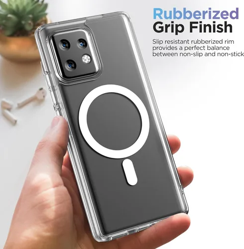 Vista 4 de Funda magnética para Motorola Edge Plus 2023, compatible con MagSafe, carga y accesorios de teléfono (Moto Edge + 2023), transparente