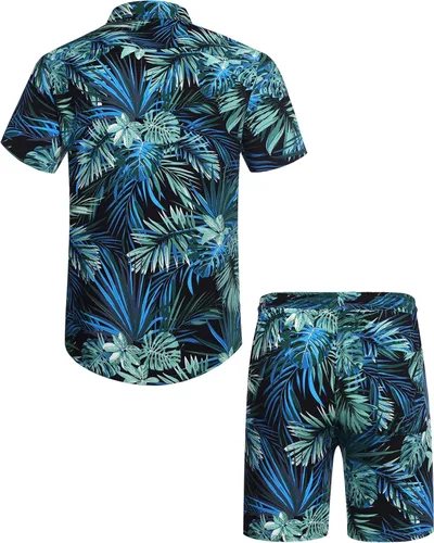 Vista 3 de COOFANDY - Conjunto de camisa hawaiana floreada de manga corta con botones para hombre