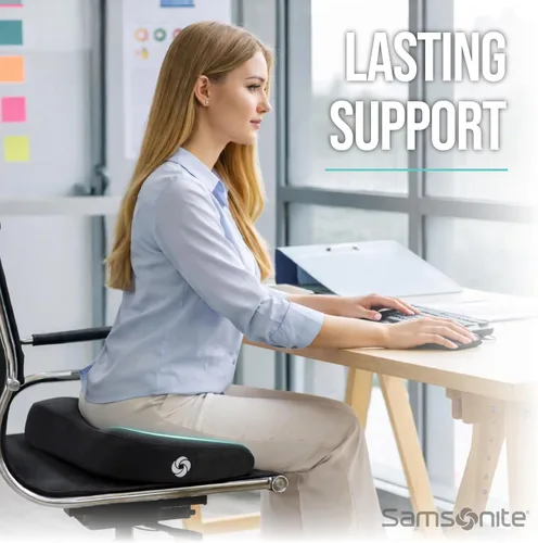 Vista 2 de Samsonite Cojín de asiento de espuma viscoelástica, cojín ergonómico para silla de oficina, almohadilla de presión de coxis, soporte de coxis