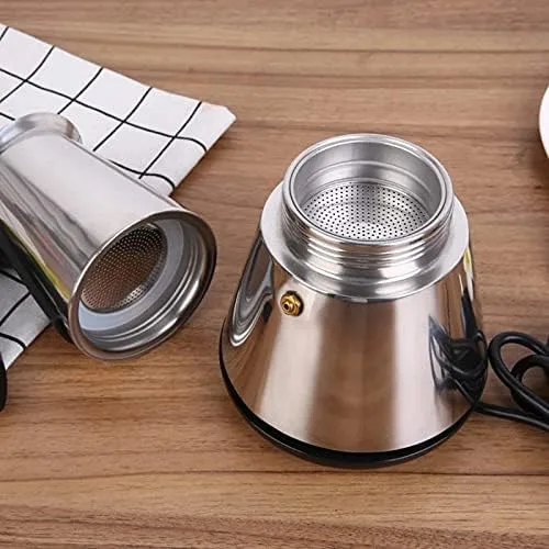 Vista 4 de RSSK Cafetera eléctrica Moka Espresso Cafetera italiana 6 tazas Percolator Cafetera eléctrica de acero inoxidable Cafetera clásica