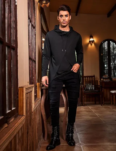 Vista 2 de COOFANDY - Sudadera larga con capucha para hombre, diseño hip hop tipo capa, de mezcla de algodón