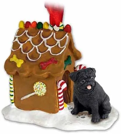 Conversation Concepts Adorno navideño de casa de jengibre Pug, color negro