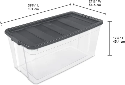 Vista 4 de Sterilite Contenedor modular de plástico transparente de 200 cuartos de galón con tapa de pestillo, base transparente y superficie texturizada