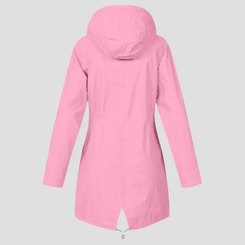 Vista 3 de Chaqueta de lluvia para mujer, ligera, impermeable, plegable, con capucha, cortavientos ajustable, resistente al viento, para exteriores