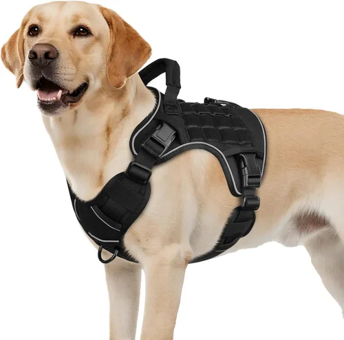 Vista 49 de WINGOIN - Arnés táctico negro para perros medianos, arnés resistente sin tirones con asa, ajustable, reflectante, arnés militar K9 para mascotas