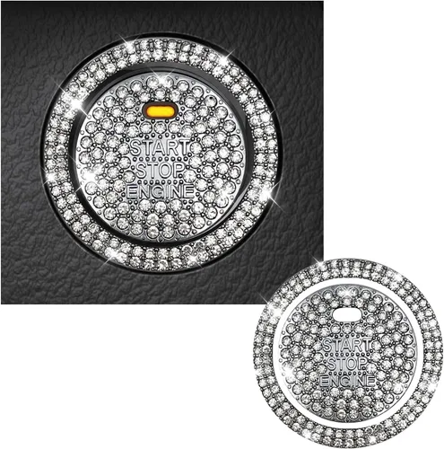 Vista 9 de Calcomanía brillante para botón de arranque de automóvil, diamantes de imitación brillantes que protegen completamente el botón, cubierta decorativa