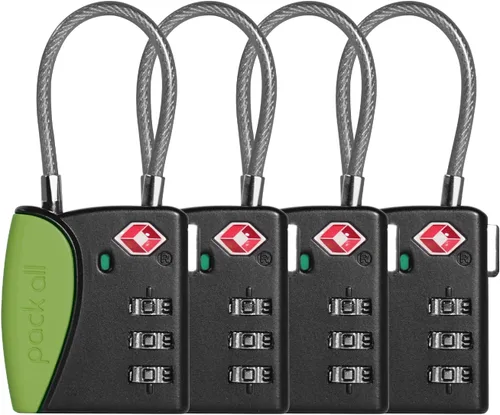 pack all Candados de equipaje de cable aprobados por la TSA, candados de combinación de 3 dígitos, cerradura de viaje para maletas y bolsa, cuerpo
