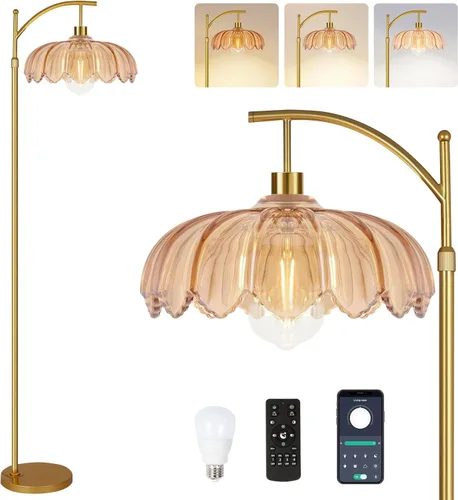 AHDWDW Lámpara de Pie de Arco Dorado para Sala de Estar, Dormitorio, Lámparas de Pie Modernas Ajustables Únicas con Control Remoto, Lámpara de Pie