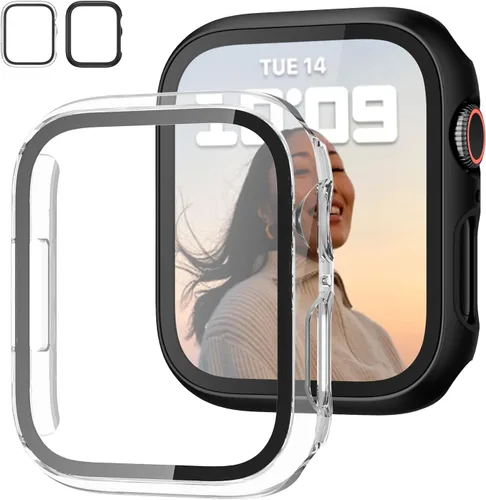 Vista 38 de JZK - 2 fundas con protector de pantalla de vidrio templado para Apple Watch Series 6/5/4/SE de 44 mm, de cobertura completa, policarbonato duro