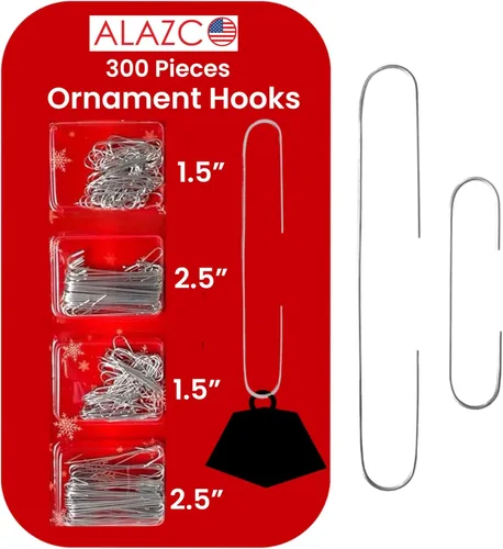 Alazco 300 ganchos colgantes para adornos navideños de plata, colgadores de alambre de metal resistente para todos los adornos y decoraciones