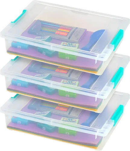 Vista 4 de IRIS USA 1 Qt. Craft Storage Bins with Lids, 6-Pack, Made in USA , Clip Box, Small Plastic Sensory Bin Tote Organizer Containers for Art Supplies