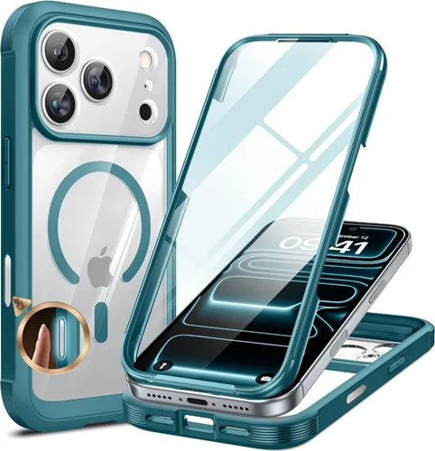 Vista 118 de Miracase Glass Series - Funda transparente para iPhone 14 Pro Max de 6.7 pulgadas, antigolpes, cuerpo completo, protector de pantalla de vidrio