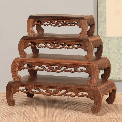 Vista 6 de GOLDY&WENDY Base de madera oriental de ala de pollo, pedestal de palisandro, soporte de pedestal rectangular para esculturas de plantas