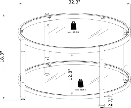 Vista 2 de LKTART Mesa de centro de cristal templado transparente Chrome Silver Mesa de vidrio templado para sala de estar, dormitorio, oficina