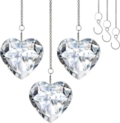 Vista 9 de H&D HYALINE & DORA 50mm Geometría Cristal Corazón Atrapasueños Prismas Colgantes con Prisma de Vidrio Fabricante de Arcoíris para Ventanas, Balcón