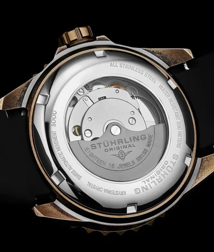 Vista 4 de Stuhrling Original - Reloj suizo automático para hombre con correa de goma