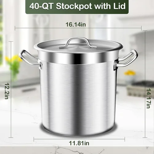 Vista 7 de Olla de acero inoxidable con tapa, olla grande de 20 cuartos de galón, olla resistente de tres capas de grado comercial y ollas para hervir, cocinar