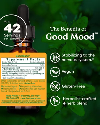 Vista 2 de Herb Pharm Fórmula herbaria líquida Good Mood con hierba de San Juan para un equilibrio emocional saludable, 1 onza