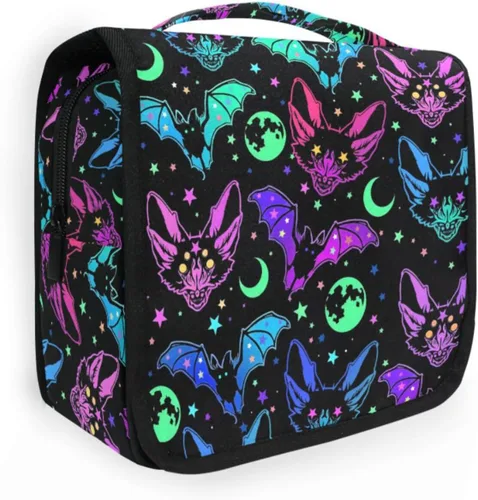 MNSRUU Hanging Toiletry Bag Goth Bats Moons and Stars Travel Makeup bag for Toiletries Portable Travel Toiletry Organizer Cosmetic Bags with Hanging